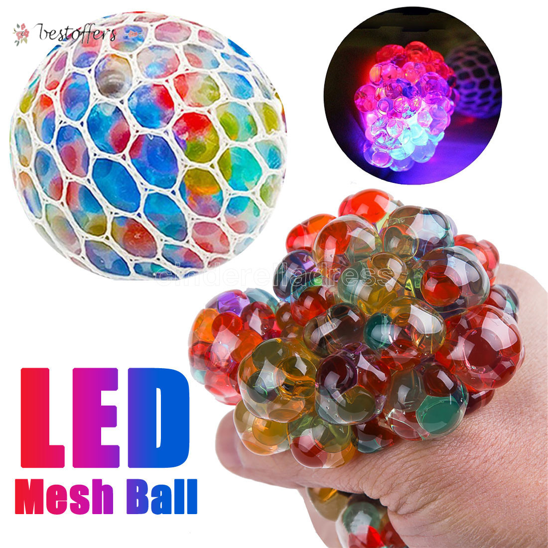 

1PC Funny Anti-Stress squishy LED Mesh Ball Grape Squeeze Sensory Fruity Novelty Toys Kids & Adults Play Vent fidget toys Gifts BS07