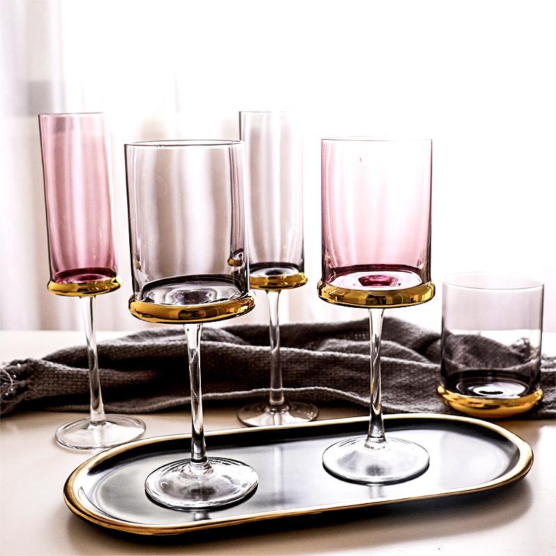 

Gold-plated Red Wine Glass High-footed Champagne Household Juice Cup Standing Water Bottle Crystal Bar Accessories Glasses