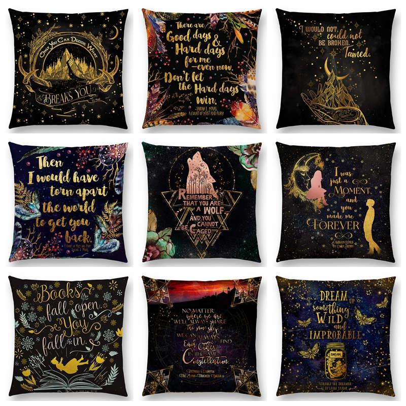 

Est Beautiful Language Black Golden Letters Cushion Cover Story Text Sofa Throw Pillowcase Cushion/Decorative Pillow