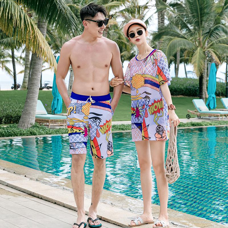 

Push Up Three Piece Swimsuit Floral Print Matching Women Man Coupls One-Piece Suits