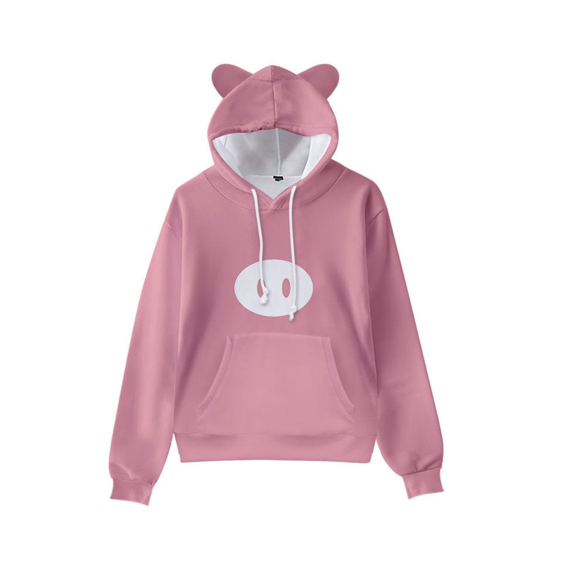 

Pig nose cute boy girl clothes hooded 3D printing hooded sweater top autumn early winter ears hooded pullover, Black