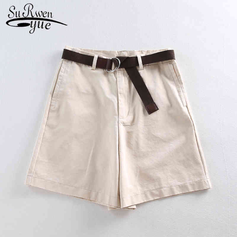 

Casual Female A-line Solid Shorts with Belt Feminino Thin Shorts Summer Loose High Waist Women Wide Leg Shorts 7411 50 210518, Apricot