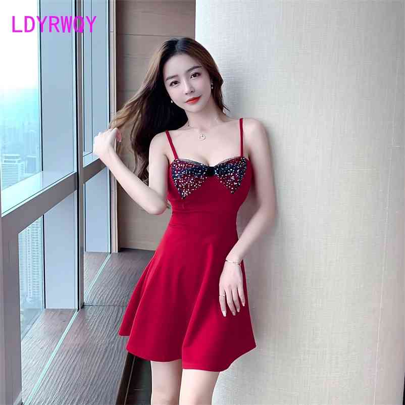 

LDYRWQY sexy bow tie suspender dress nightclub technician women's clothing Office Lady Knee-Length V-Neck 210603, White