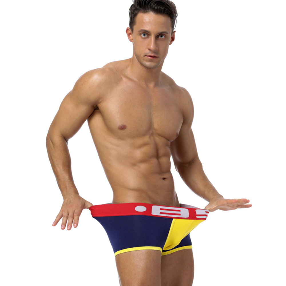 

85bs trend underwear model cotton sexy color matching u convex design mid waist boxer pants men's bs70, White;black