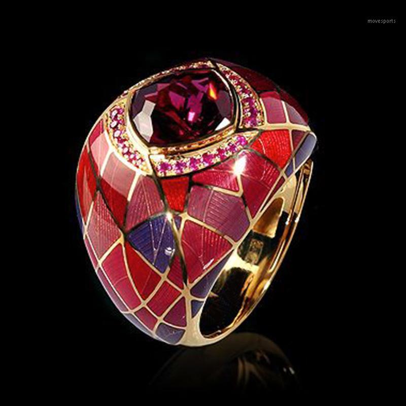 

Wedding Rings Gorgeous Enamel Blue Red Crystal Stone Ring For Women Luxury Gold Rhinestones Sweet Birthday Gift Girlfriend1