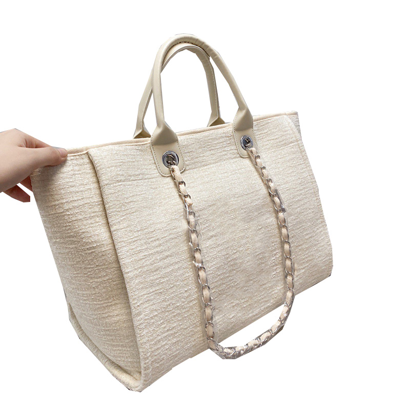 

2022Ss Pre-Collection Large Shopping Beach Bags France Womens Multifunction Casual Travel Package Big Capacity Silver Chain Crossbody Shoulder Tote Bag 37x29CM, White