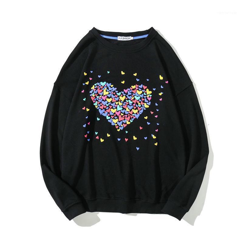 

Men' Hoodies & Sweatshirts Autumn Harajuku Graffiti Cartoon Hearts Print Streetwear Hip Hop Loose Winter Casual Pullover Tops, Black