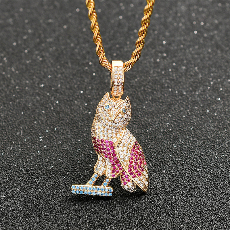 

New Iced Out Owl Pendant Designer Necklace Micro Pave Bling Cubic Zirconia Animal Hip Hop Rapper Jewelry For Men Women Gift X0509