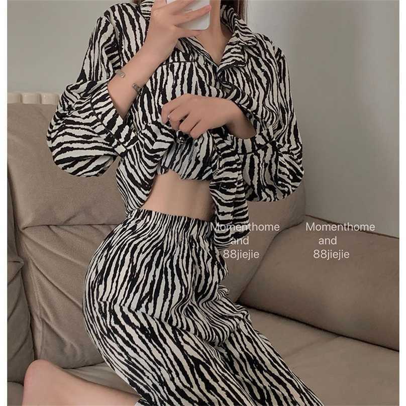 

Zebra Print Pajamas Suit Autumn and Winter Comfortable Two-piece Home Service Women 211109, Zebra pattern