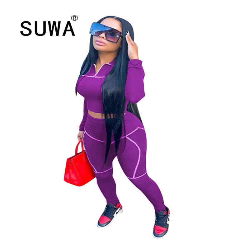 

Wholesale Product Fall Clothes For Women 2 Piece Set Zipper Long Sleeve Top Tunic Joggers Legging Track Suit Casual Outfits 210525, Black