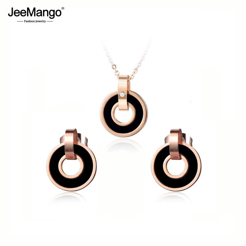 

Earrings & Necklace JeeMango Black/Pink Acrylic Double Circle Sets Rose Gold Stainless Steel Wedding Set Jewelry For Women JSE006, Silver
