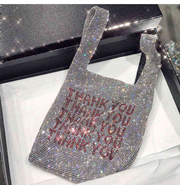 

Nxy Handbag Thank You Sequins Bags Women Small Tote Crystal Bling Fashion Lady Bucket Vest Girls Glitter Purses Brand 0214, Sky blue