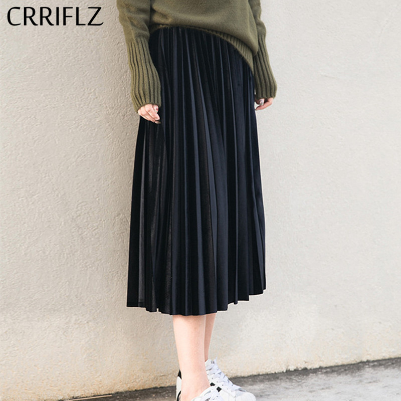 

CRRIFLZ Fashion Autumn Winter High Waisted Skirt Skinny Female Velvet Office Lady Half Length Solid Color Pleated s 210520, Khaki