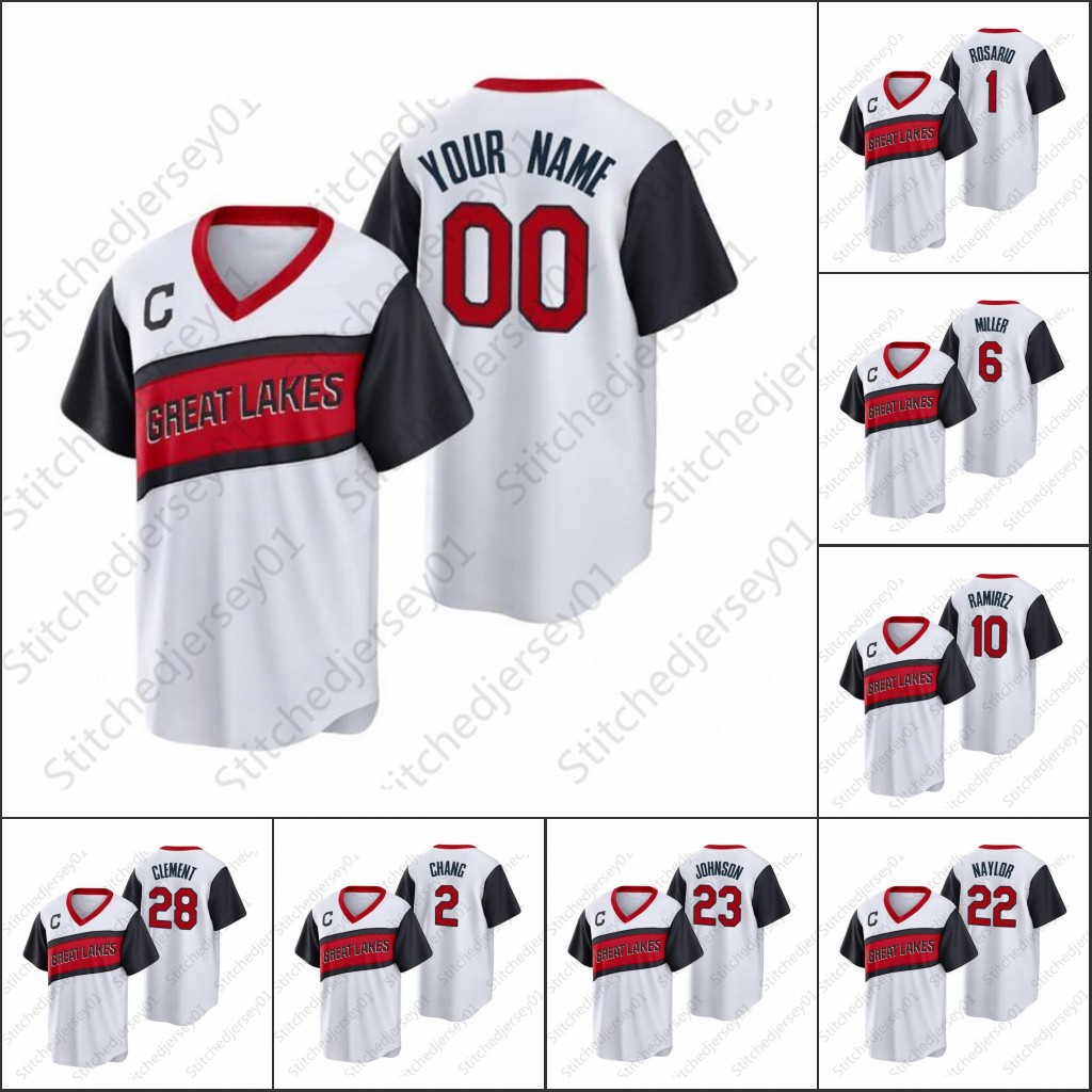 

2021 Little League Classic Jersey 7 Straw Harold Ramirez Jose Austin 27 Hedges Josh Naylor Daniel Johnson Triston McKenzie Jim Thom, White