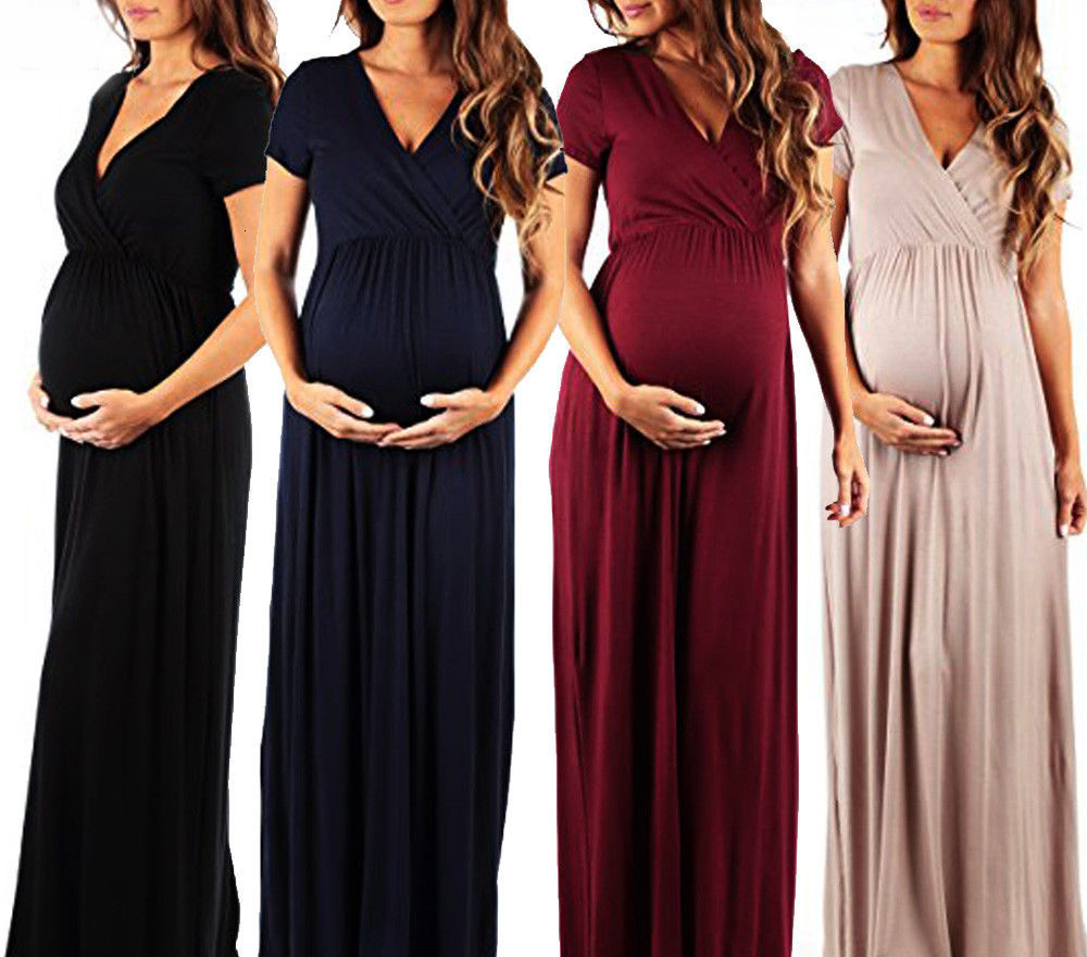 Maternity dress Brand Cotton Pregnant Women Short Sleeve Clothing V Neck Evening Party Maternity Pregnancy es Vestido-image-673731480