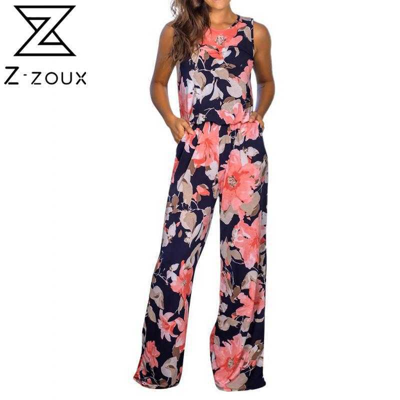 

Women Jumpsuit Sleeveless Printed Rompers Womens Loose Long Wide Leg Summer s Fashion Ladies 210524, Pink