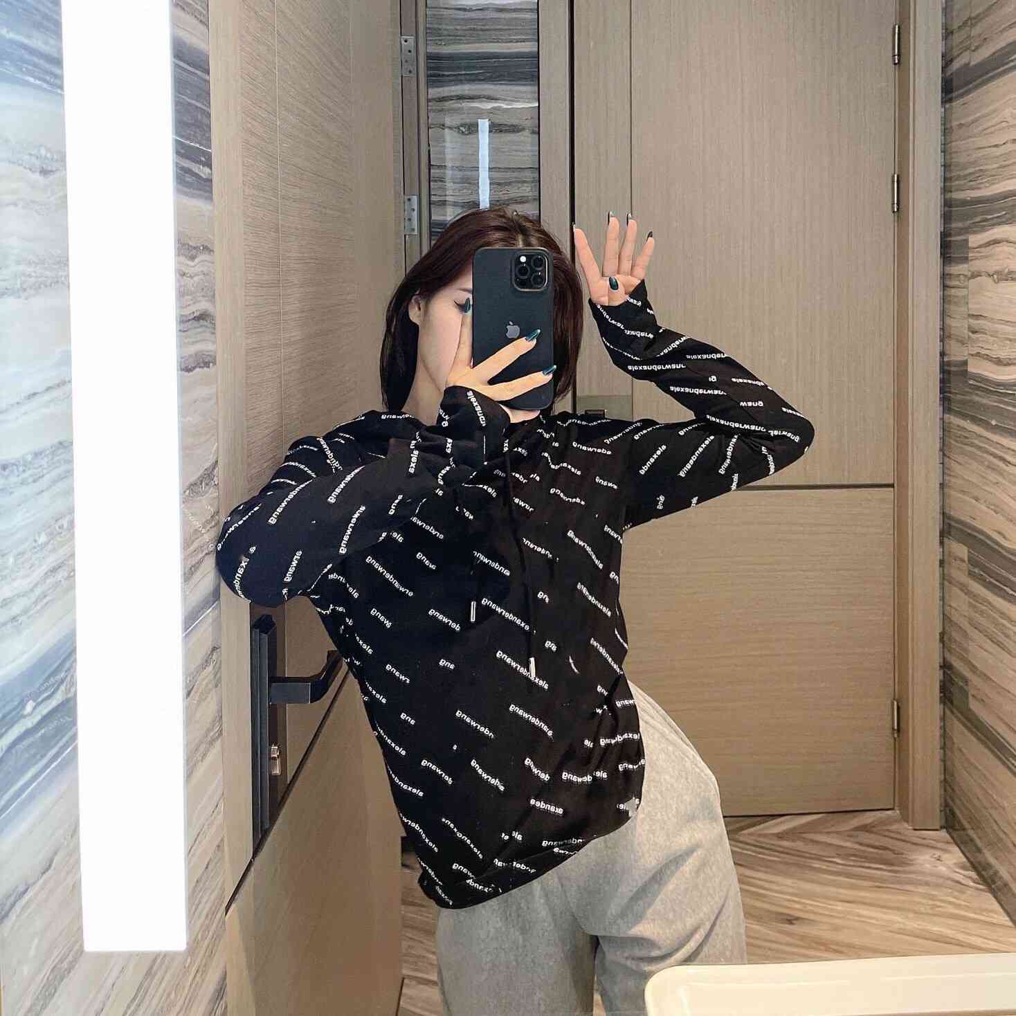 21 spring and summer new aw King print hooded long sleeve grey black trend loose