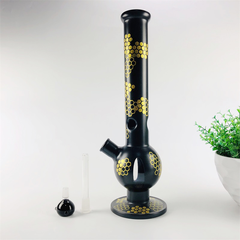 

Delicate Black Glass Water Bongs With Golden Honeycomb Pattern Hookah Smoking Pipes