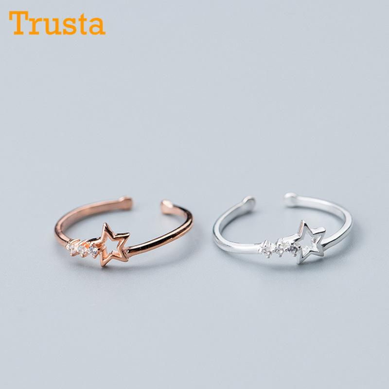 

Cluster Rings Trusta 100% 925 Sterling Silver Fashion Women Rose Hollow Star CZ Size 5 6 7 Wonderful Gift For Girls Lady's DS724