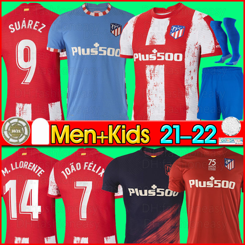 

Atletico soccer jerseys 21 22 JOÃO FÉLIX MADRID 2021 2022 M. LLORENTE KOKE SAUL SUAREZ Correa Carrasco camiseta football shirts uniforms men + kids kit sets LEMAR DEMBELE, P06 21 22 away