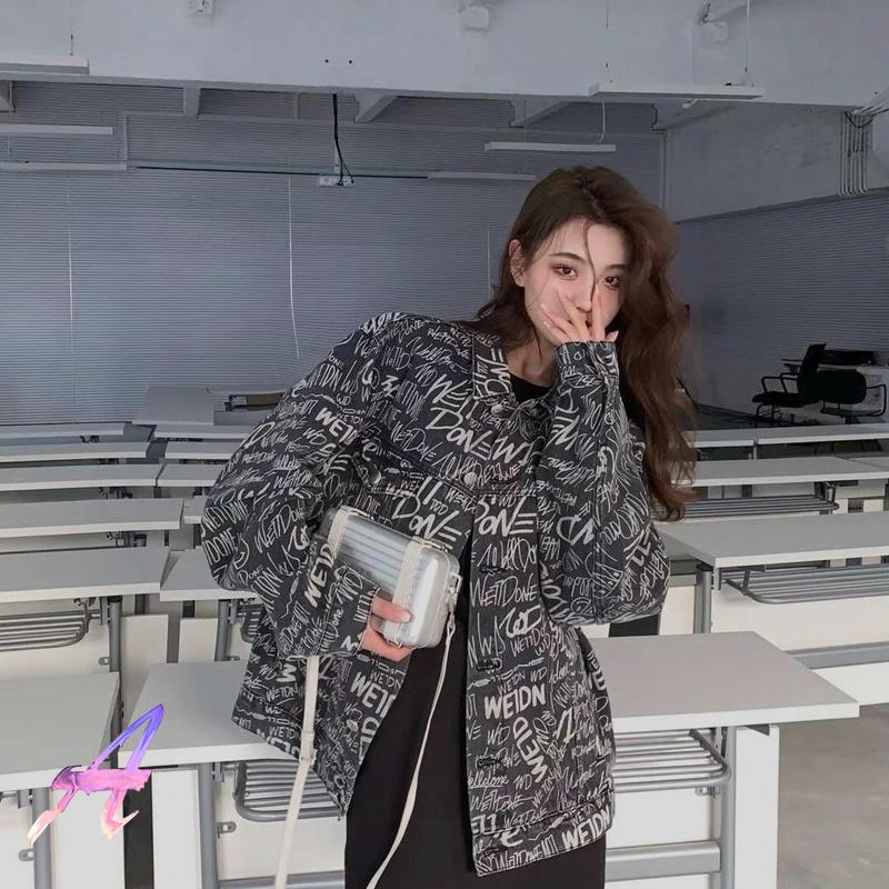 

Men's Jackets Black Full Print Graffiti Letter WE11DONE Denim Jacket Quality Welldone Cowboy Jean, Black;brown