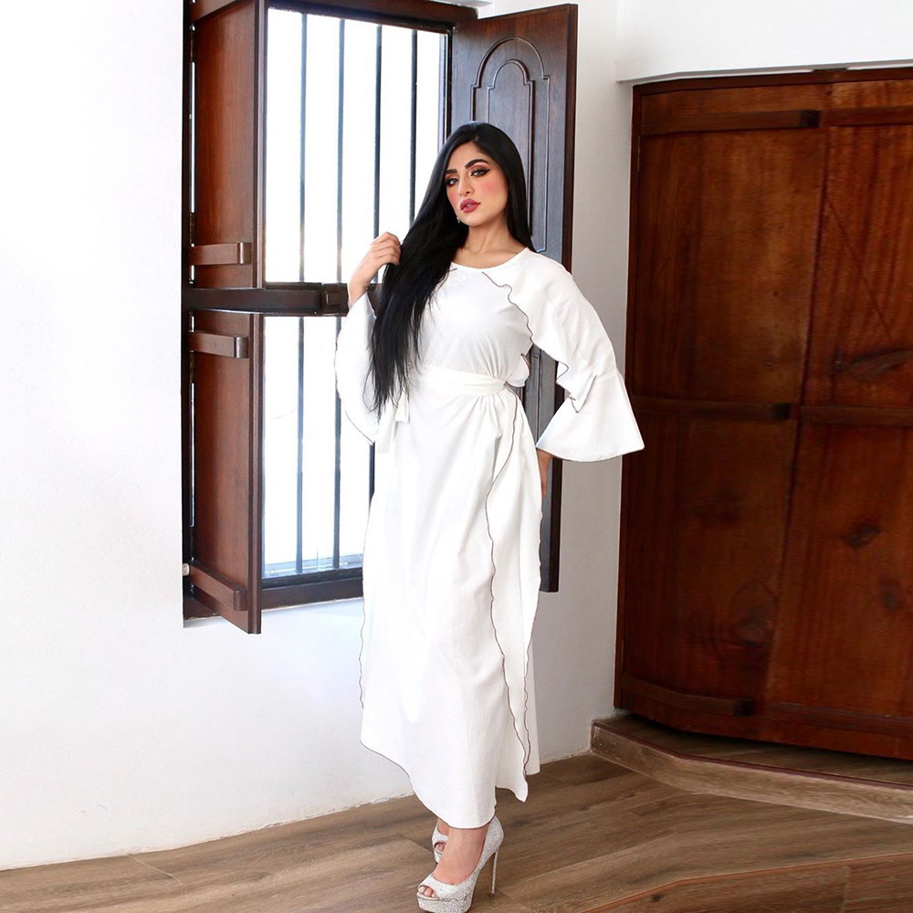 

White Kaftan Dubai Abaya Turkey Muslim Women Hijab Dress Islam Caftan Dresses European Clothing Musulman De Mode Vestidos