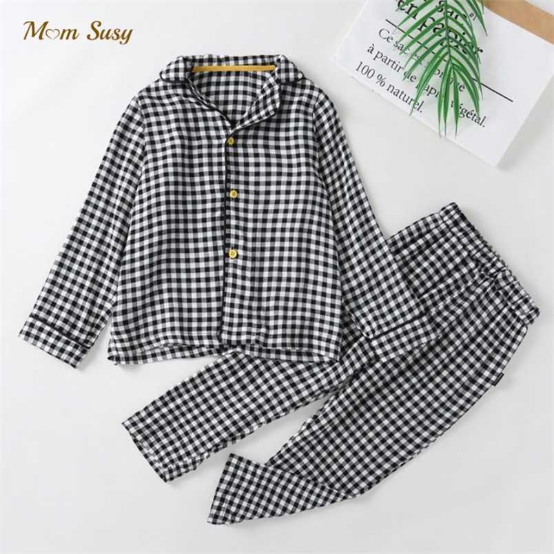 

Baby Girl Boy Plaid Pajamas Clothes Set Cotton Coat+Pant 2PCS Spring Autumn Infant Toddler Child Lounge Suit Home 1-7Y 211109, Black
