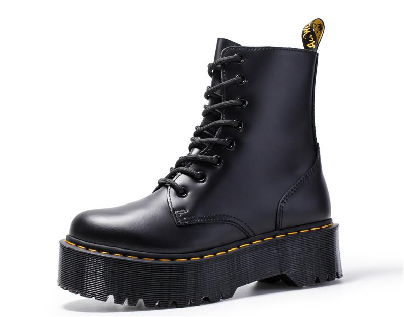 Bottes Top Qualité Jadon en cuir véritable pour hommes / femmes 8-oeil injuste plate-forme lisse moto