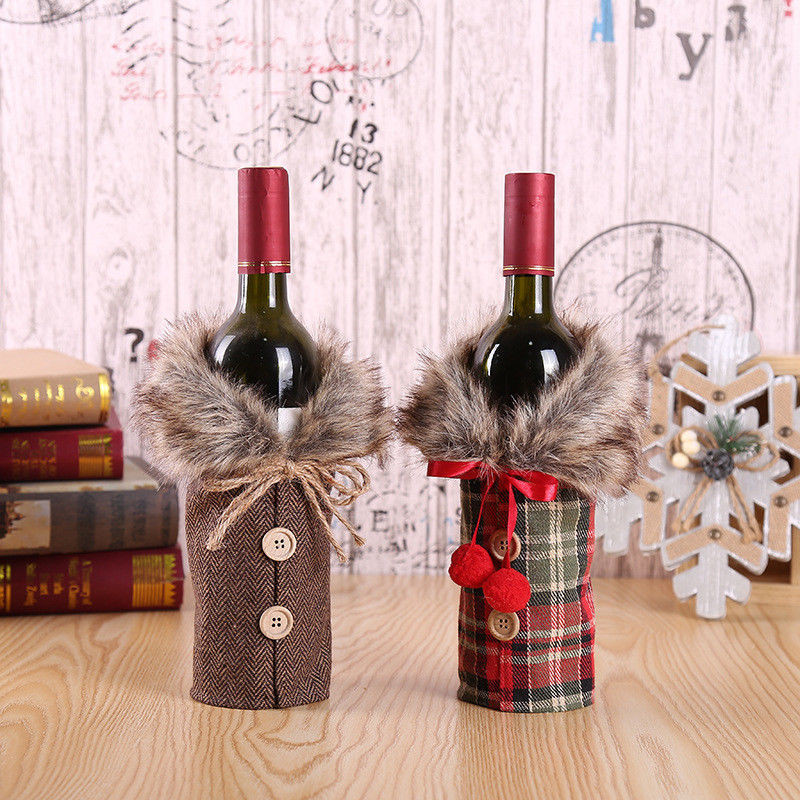 

Creative Wine Bottle Covers New Year's Bottle Clothes Red/Coffee Fur Ornament Fashion Wine Bottles Cover Christmas Decoration GGE1974