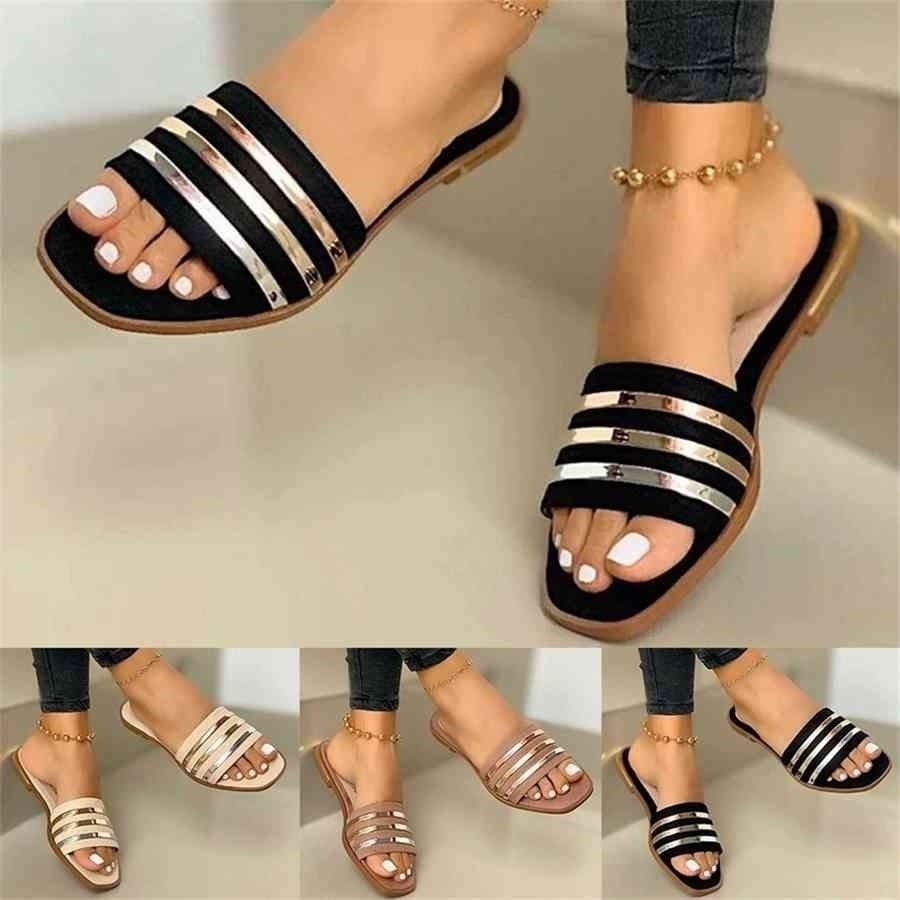 

2020 New Ladies Slippers Beach Summer Shoes Women Slip on Bling Gold Flat Slides Outdoor Shoes Female Casual Sandals Plus Size, Beige