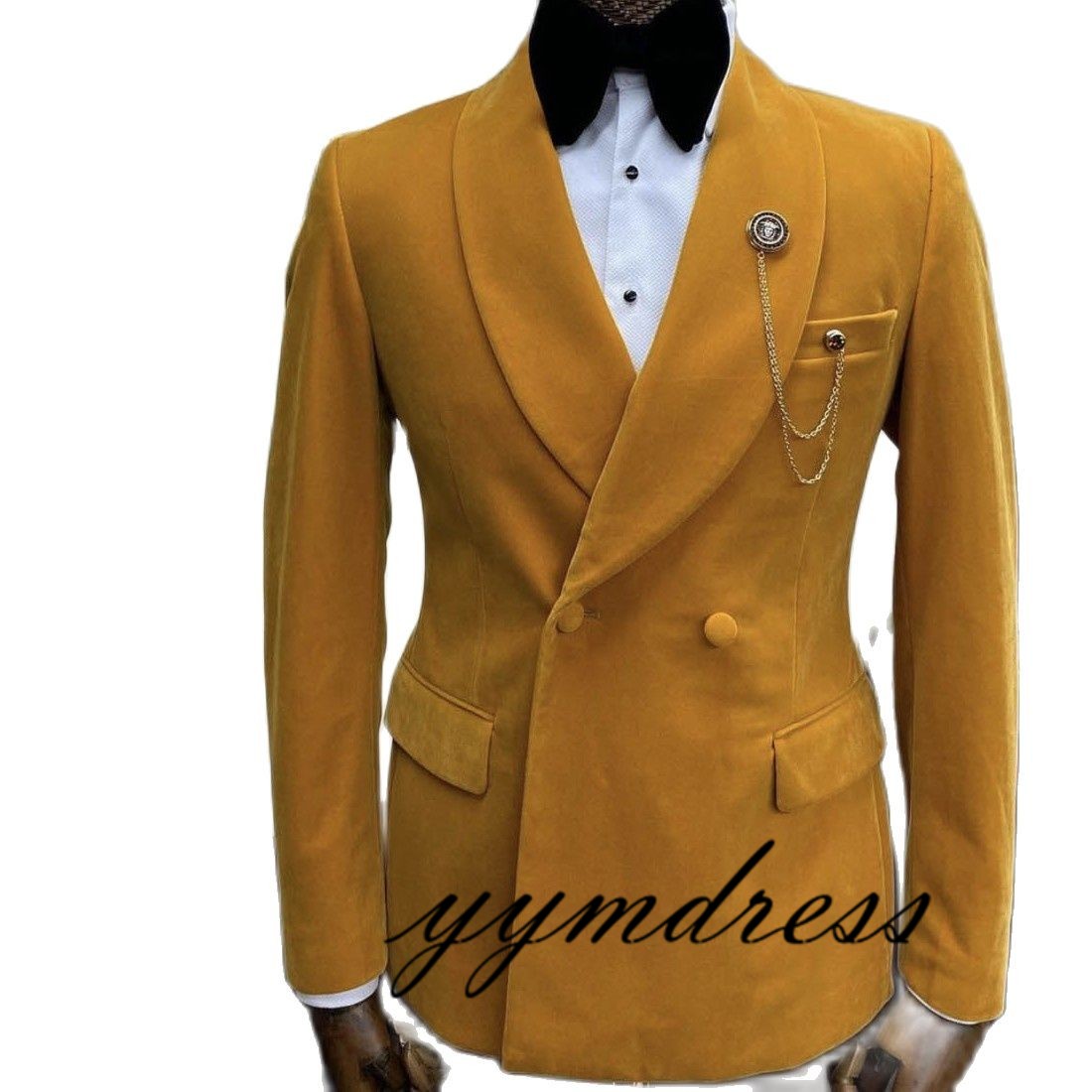 

Velet Wedding Tuxedos Men Suits Yellow Shawl Lapel For Man Custom Made Formal Slim Fit Blazer Bridegroom Mens Double-Breasted (Yellow Jacket +Black Pants + Bow), Orange