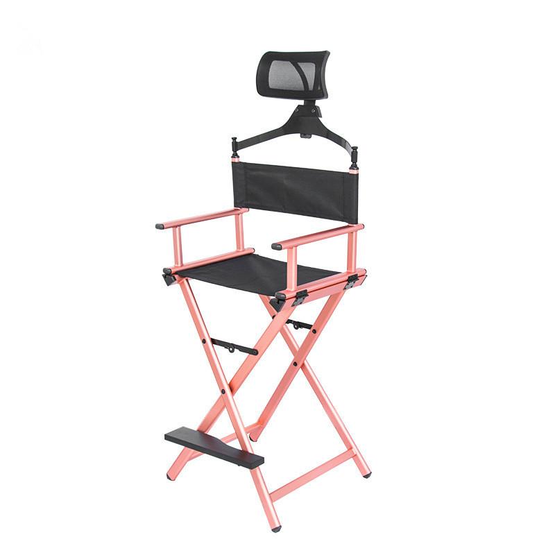 

Aluminum Frame Makeup Artist Director's Chair W Adjustable Head Rest Rose Gold Portable Professional Beauty Camp Furniture
