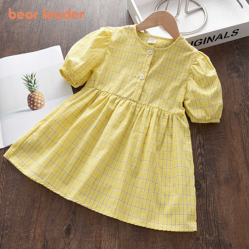 

Bear Leader Girls Plaid Summer Dresses Fashion Kids Casual Princess Costumes Short Sleeve Children Preppy Clothing 3-7Y 210708, Ah5251yellow