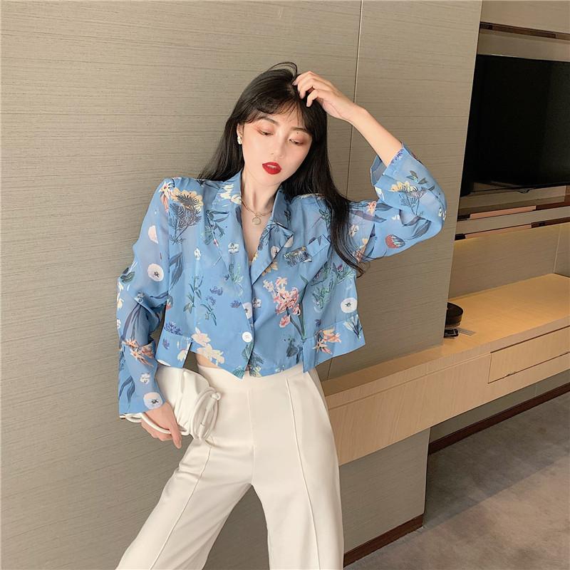 

Women's Blouses & Shirts Long Sleeve Summer Clothing Floral Korean Style Tops Chiffon Ladies Fashion Print Blusas Mujer De Moda, White