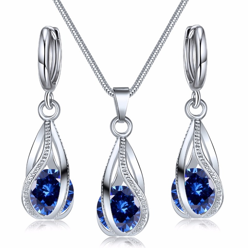 

Vkme 2021 Fashion Crystal Jewelry Zircon Necklace Earrings Set Decoration, Silver