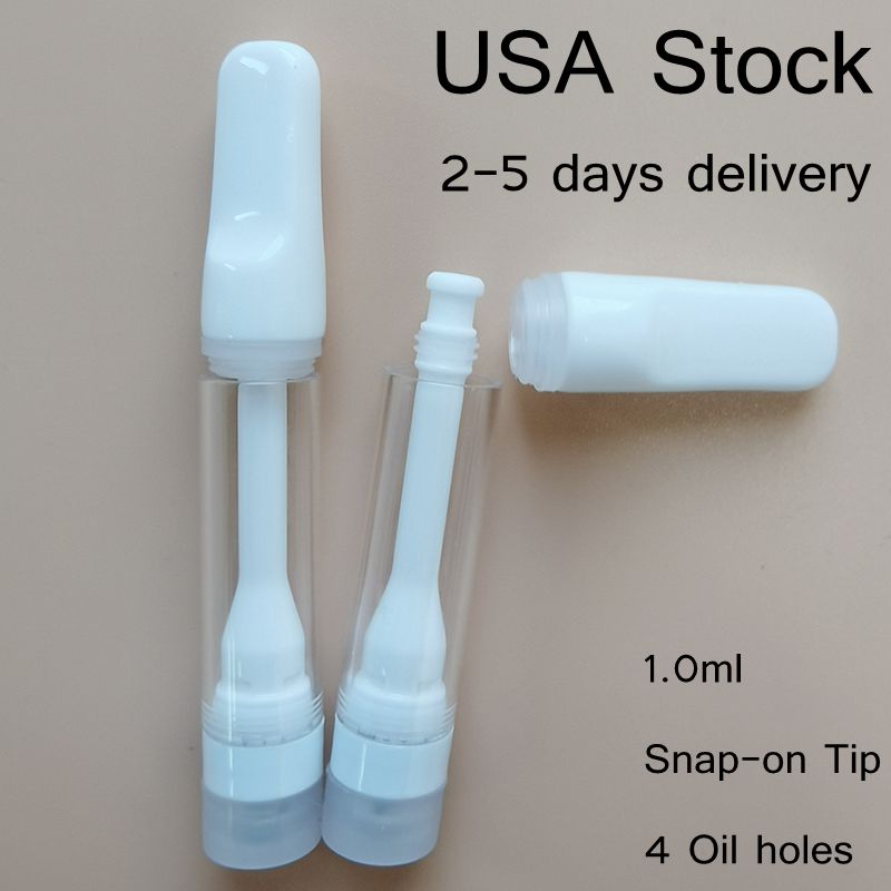 

USA Stock Cartridge Full Ceramic 0.8ml 1.0ml Atomizer Press on Carts 510 Snap-on Thread Vape Pen Empty Disposable Tank Thick Oil 4 Holes Cartridges 1000pcs/case