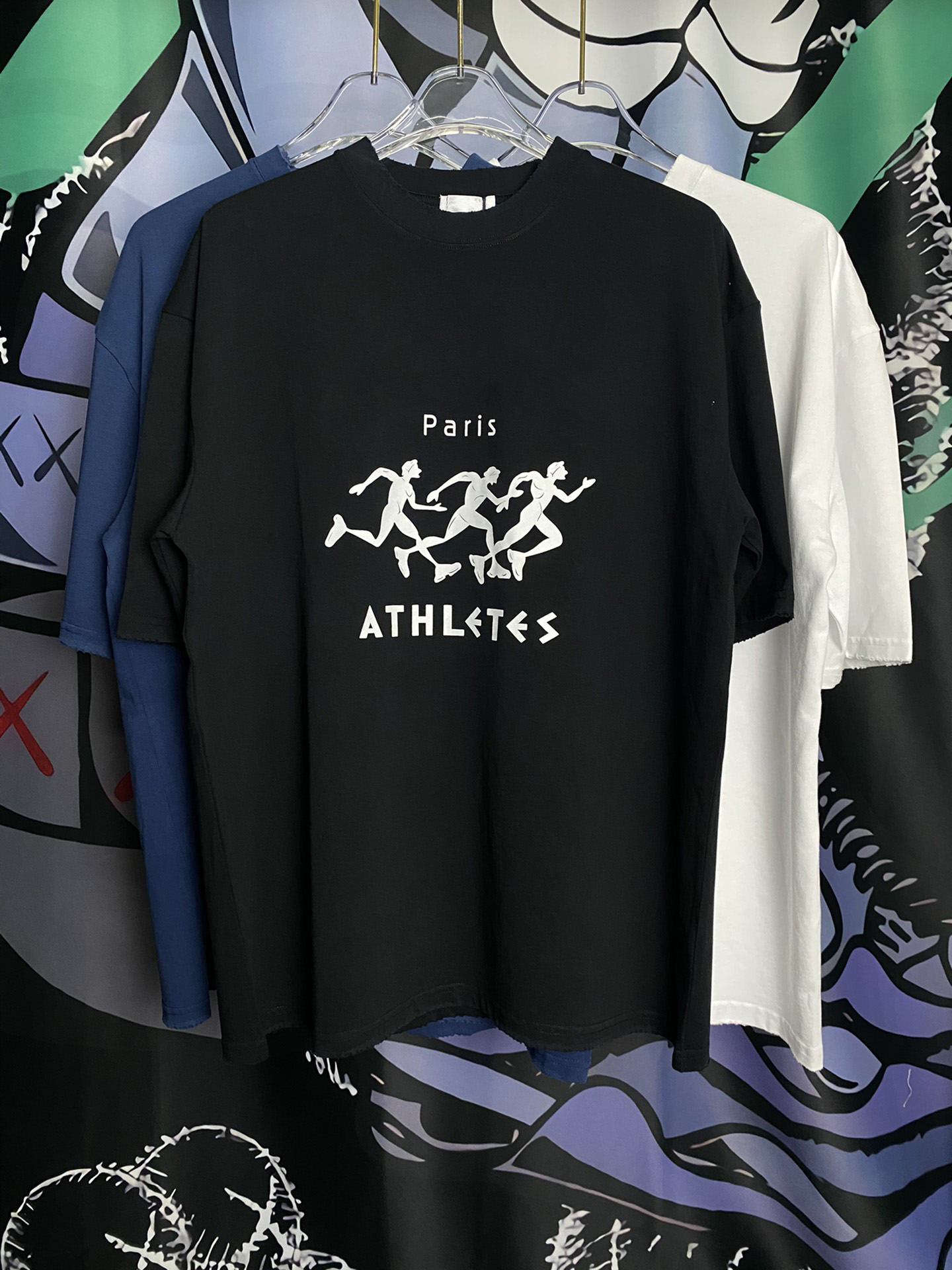 

21ss men printed t shirts paris Letter run clothes short sleeve mens shirt tag black white 05, White;black