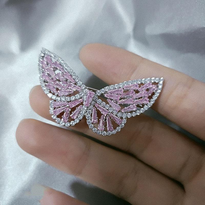 

Pins, Brooches OKILY Arrival Butterfly Pin For Women Coat Pins Suit Corsage Badge Fashion Pink Zirconia Broch Jewelry Accessories