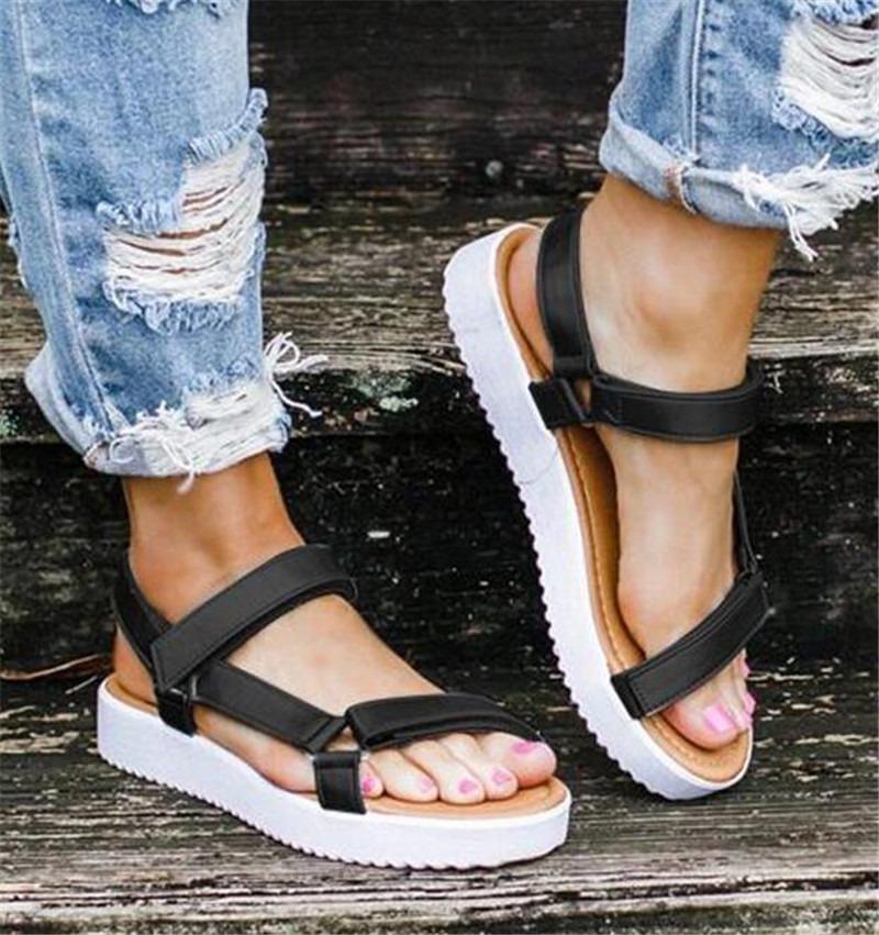 

Casual Beach Sandals Summer Open Toe Leopard Print Women Lady Buckle Strap Light Comfort Shoes Femmes Sandales 35-43, Black