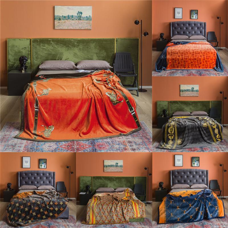 

Blankets Luxury Flannel Printed Blanket Famous Designer Thick Heavy Weighted Warm Winter Soft High Quality Throw For Beds