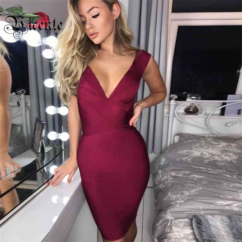 

Summer Bandage Dress Vestidos Tank Sexy V-Neck Sleeveless Bodycon Celebrity Runway Party 210520, Black