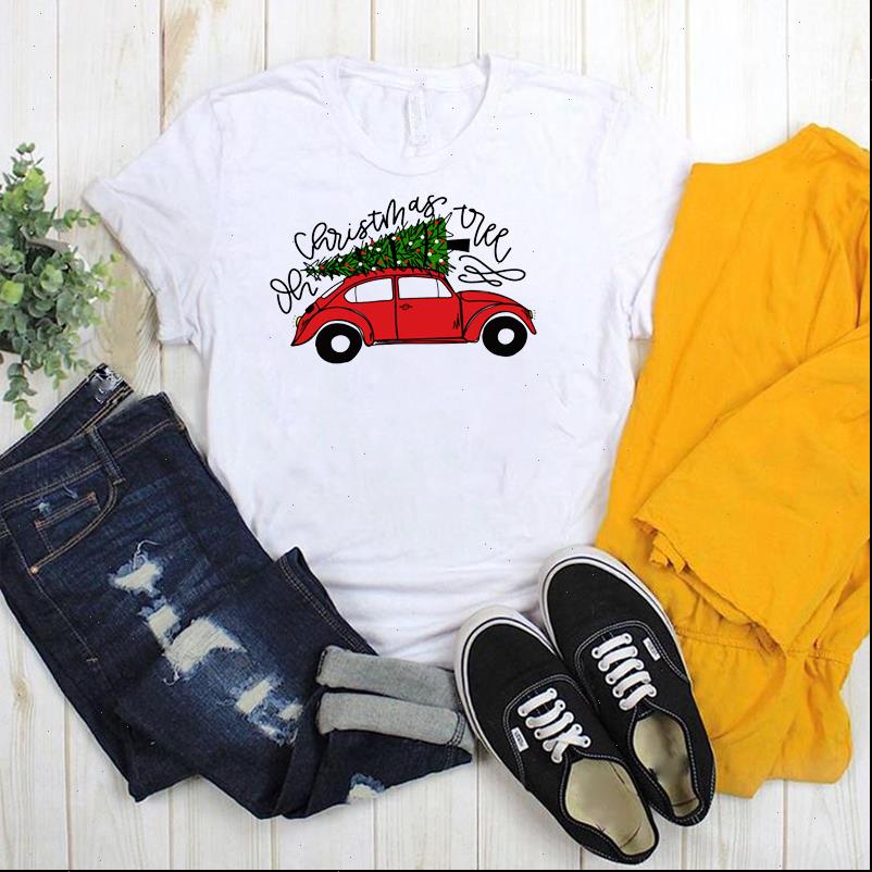 

womens t shirts women printed tree car short sleeve graphic tee ladies tshirt female shirt merry christmas, White