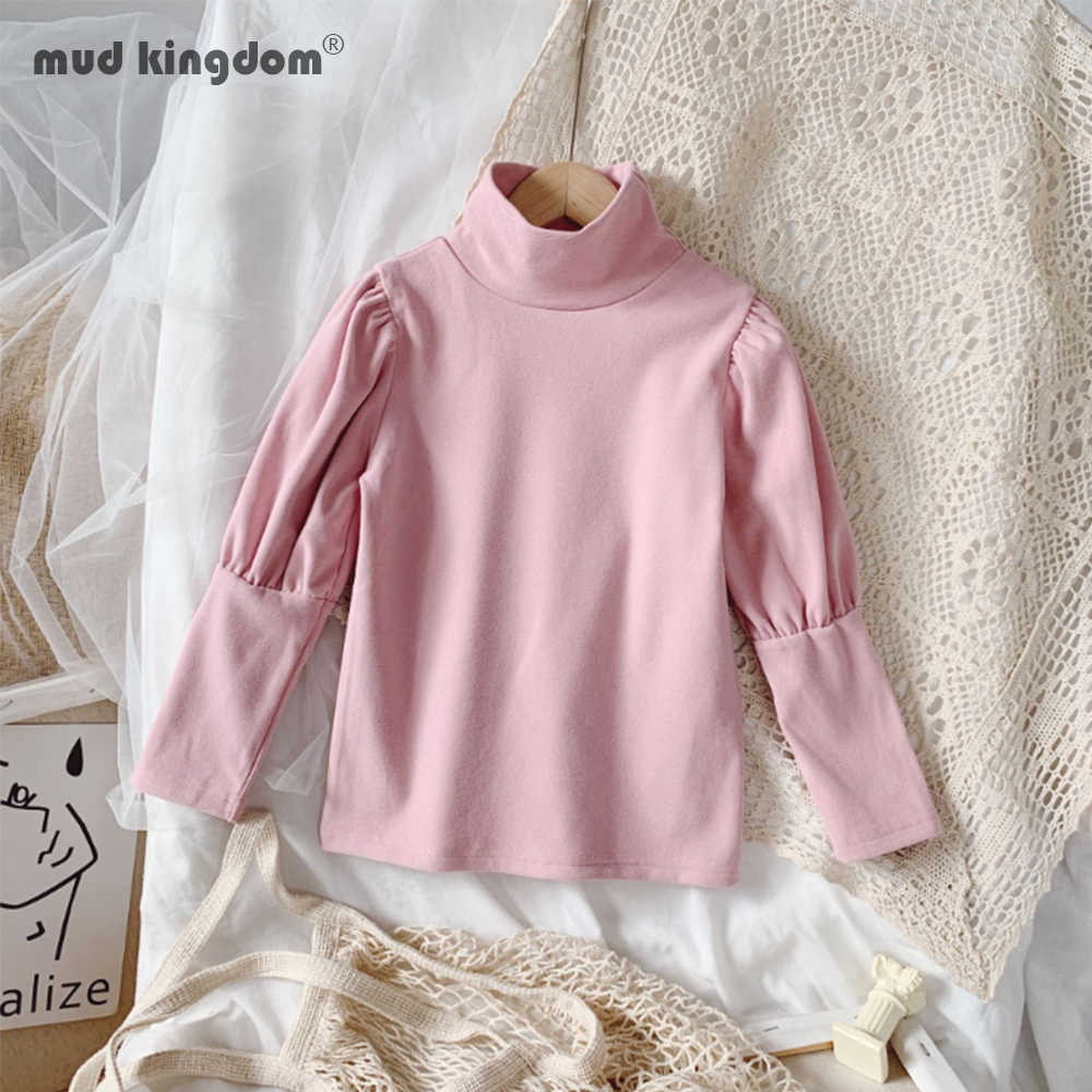 

Mudkingdom Puff Sleeve Baby Girls Solid Color High Neck Cotton Bottoming Shirt for Children Warm Autumn Tops Clothes 210615, Brown