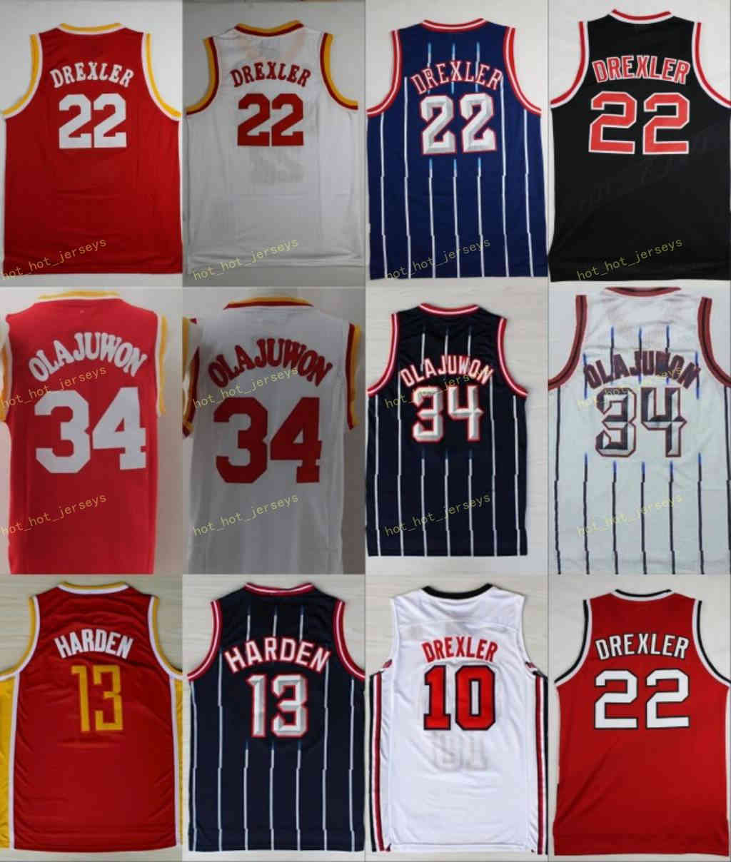 

Vintage Basketball Jerseys Hakeem 34 Olajuwon Clyde 22 Drexler 10 James 13 Harden 1992 Dream Team Red Navy Blue White Hovston, As