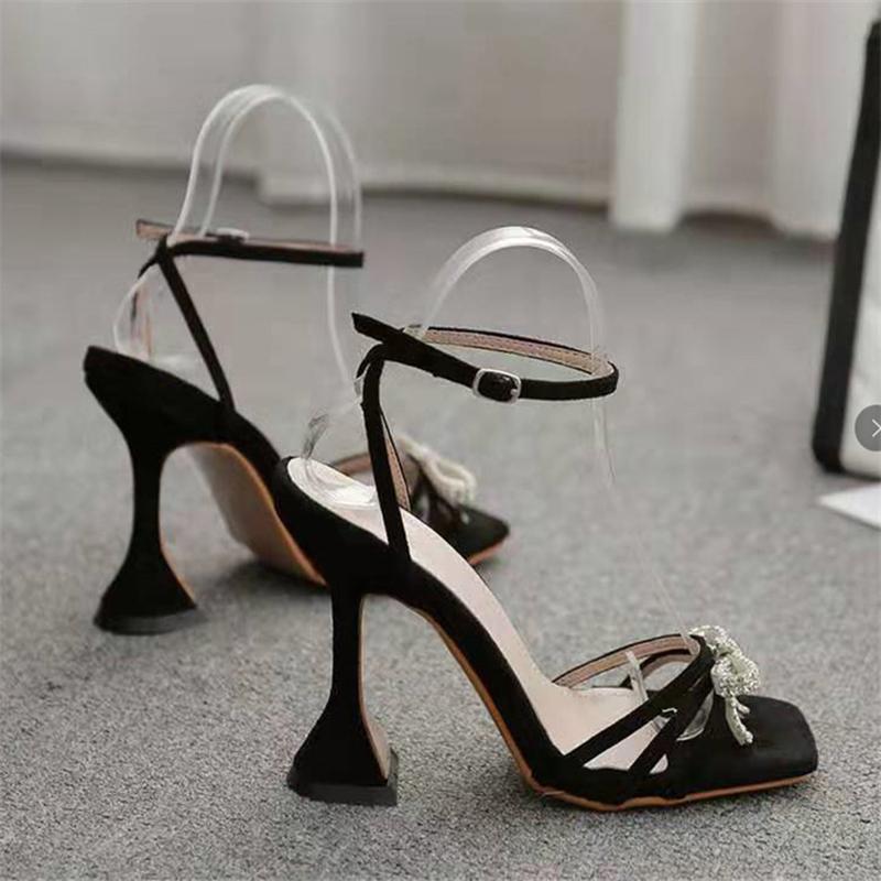 

Dress Shoes Women's Sandals Summer Fashion Diamond High Heels Plus Size European And American Leisure Open Toe Female Slippers, Beige