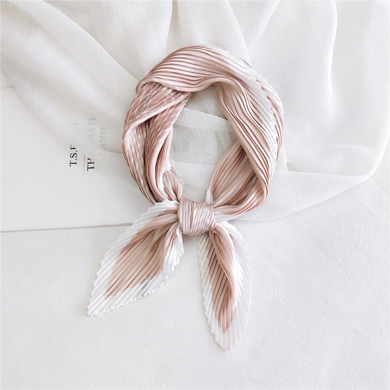 

Scarves Spring Pleated Small Square Satin Silk Scarf Women's Polka Dot Floral Printed Head Wrap Handkerchief Designer