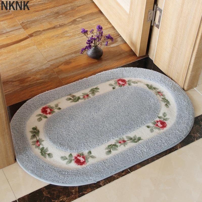 

Embroidered Oval Floor Mat Nonslip Bath Mat Water Absorption Floor Rug Carpet for Bathroom Toilet Soft Bedroom Bathroom Doormat