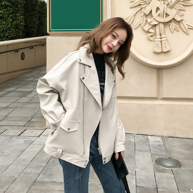 

women's leather & faux jacket autumn and winter slim bf wind loose motorcycle casual women rvw9, Black