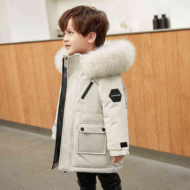 

Real Fur White Duck Down Winter Children Midi Length Down Jacket Warm Kids Boys Thicken Coat Hooded Baby Snowsuit #6643 211111, Red(gray collar)