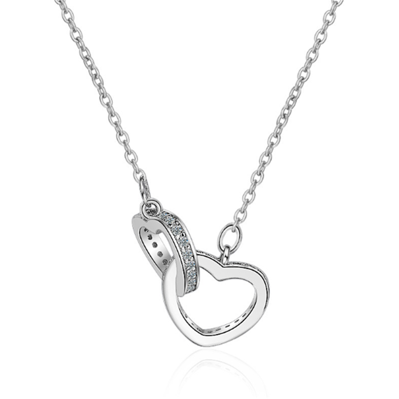 

Pendant Necklaces Simple Personality Cute Wild Two-color Double Heart-shaped Short Paragraph Female Models Silver Plated Necklace SE060